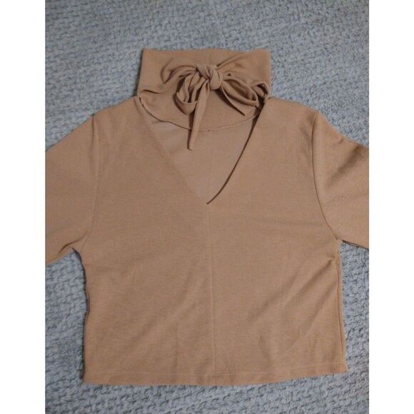 Zara Cowl Neck tie back top Size Md Camel Boho Y2K Feminine - Picture 8 of 11